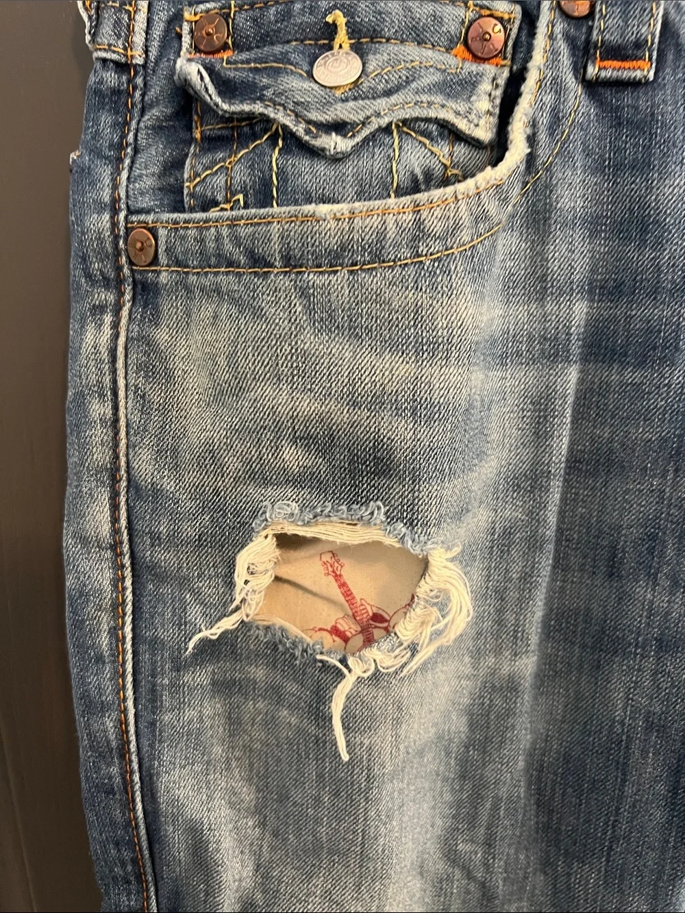 Vintage True Religion Men's Ricky Distressed Blue Denim bootcut Jeans size 30
